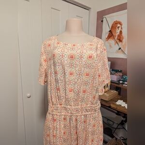 Croft‎ And Barrow Cream And Orange  Midi Floral Dress Tunic Style Size 2XL